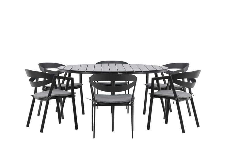 Break Spisegruppe Rund 150 cm + 6 Slit Spisestol - Svart - Hagemøbler & utemiljø - Hagegruppe - Spisegrupper hage