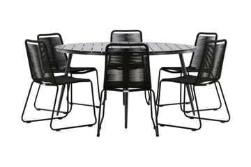 Break Spisegruppe Rund 150cm+6 Lindos Stablebare Stoler - Svart - Hagem�øbler & utemiljø - Hagegruppe - Spisegrupper hage