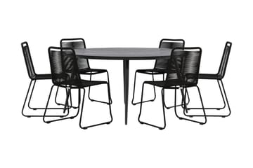 Break Spisegruppe Rund 150cm+6 Lindos Stablebare Stoler - Svart - Hagemøbler & utemiljø - Hagegruppe - Spisegrupper hage