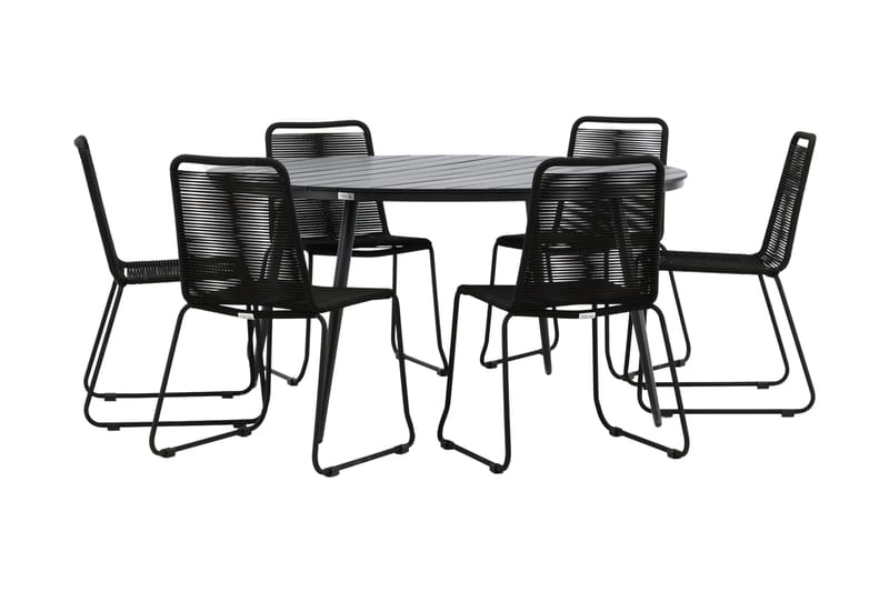 Break Spisegruppe Rund 150cm+6 Lindos Stablebare Stoler - Svart - Hagemøbler & utemiljø - Hagegruppe - Spisegrupper hage