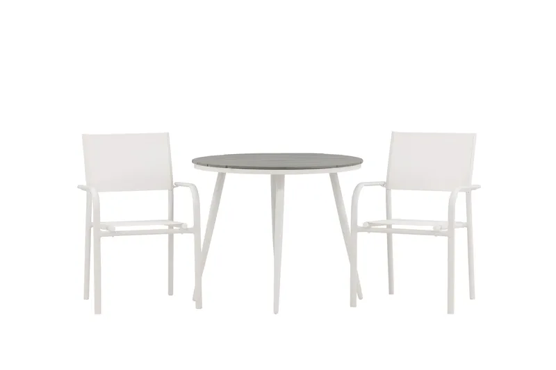 Break Spisegruppe Rund 70 cm + 2 Santorini Karmstoler, Sølv/Grå