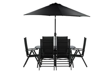 Brekki Spisegruppe 150cm + 6 Spisestoler - Svart - Hagemøbler & utemiljø - Hagegruppe - Spisegrupper hage