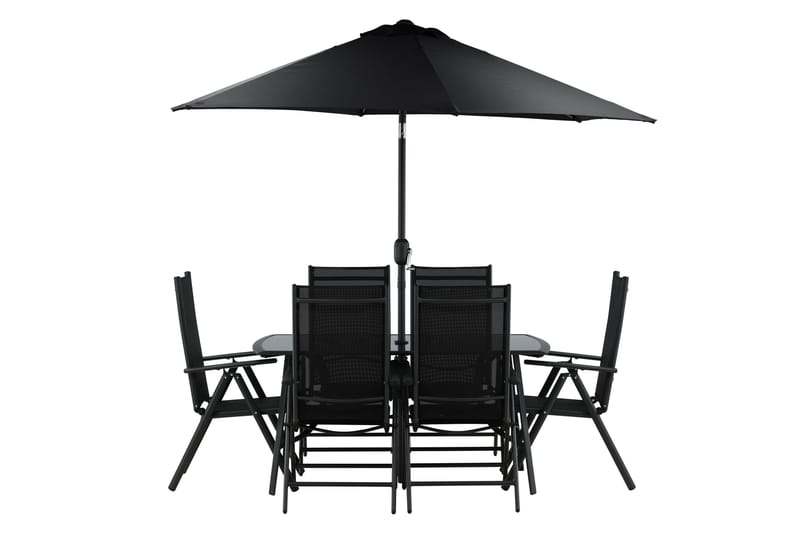 Brekki Spisegruppe 150cm + 6 Spisestoler, Svart