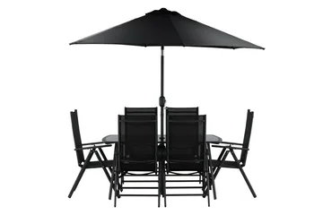 Brekki Spisegruppe 150cm + 6 Spisestoler - Svart - Hagemøbler & utemiljø - Hagegruppe - Spisegrupper hage