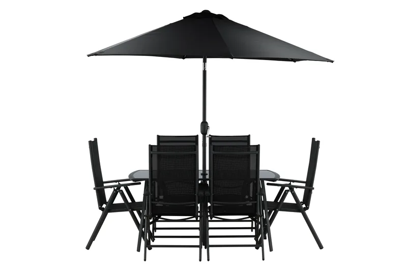 Brekki Spisegruppe 150cm + 6 Spisestoler - Svart - Hagemøbler & utemiljø - Hagegruppe - Spisegrupper hage