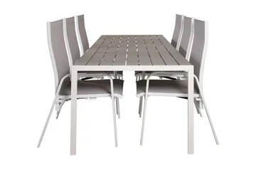 Buitepos Spisegruppe + 6 Dusternbrook Karmstoler - Polywood/Hvit - Hagemøbler & utemiljø - Hagegruppe - Spisegrupper hage