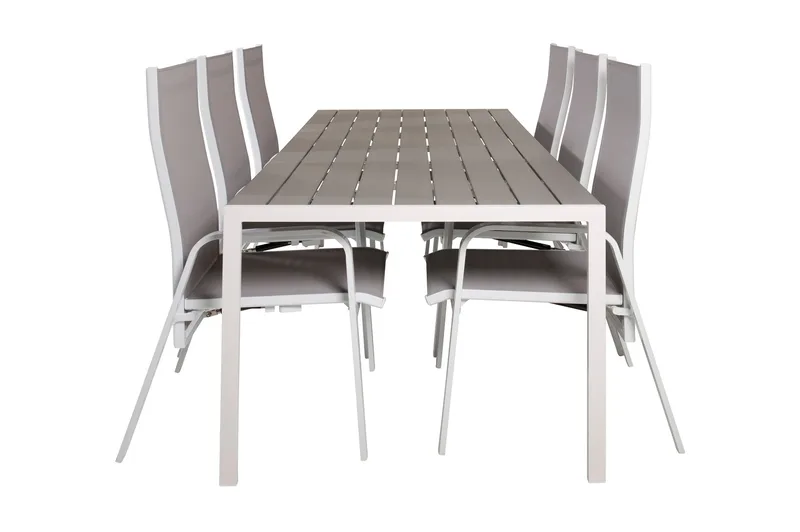 Buitepos Spisegruppe + 6 Dusternbrook Karmstoler, Polywood/Hvit