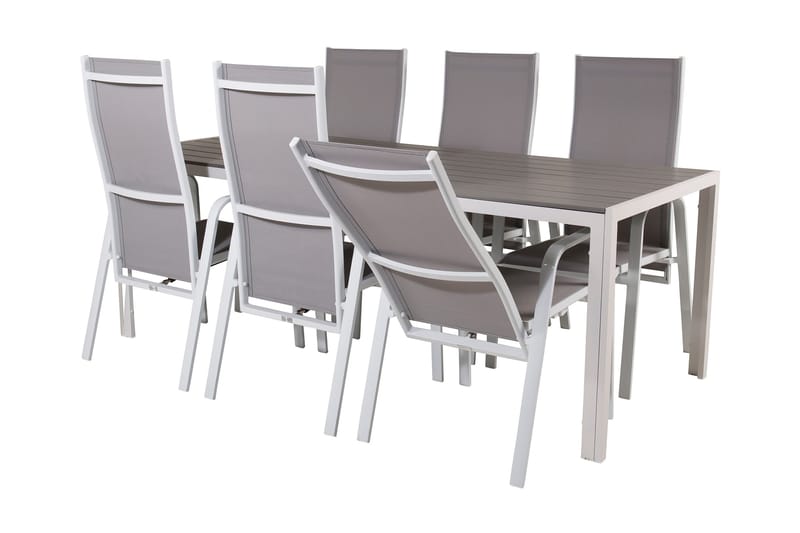 Buitepos Spisegruppe + 6 Dusternbrook Karmstoler - Polywood/Hvit - Hagemøbler & utemiljø - Hagegruppe - Spisegrupper hage