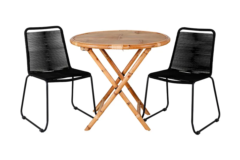 Cane Spisegruppe Rund Ø80cm + 2 Lindos Stablebare Spisestoler, Hvit