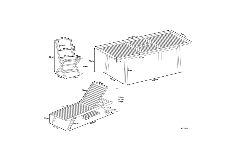 Cesana Spisegruppe Med 8 Stoler + Solstol 2 stk - Tre / Natur - Hagemøbler & utemiljø - Hagegruppe - Spisegrupper hage