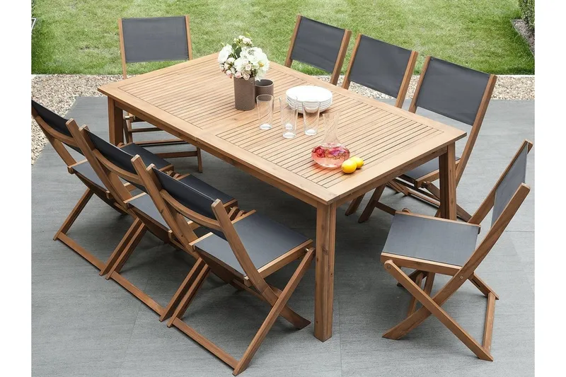 Cesana Spisegruppe Med 8 Stoler + Solstol 2 stk, Tre / Natur