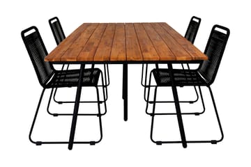 Chan Spisegruppe 200cm+4 Lindos Stablebare Stoler - Svart/Grå - Hagemøbler & utemiljø - Hagegruppe - Spisegrupper hage