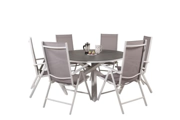 Copacabana Spisegruppe Rund Ø140cm + 6 Break Posisjonsstoler - Grå/Hvit - Hagemøbler & utemiljø - Hagegruppe - Spisegrupper hage
