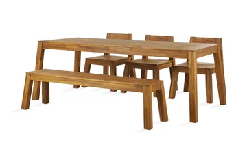 Coteto Spisegruppe 225 cm + 3 Stoler + Benk - Akasie - Hagemøbler & utemiljø - Hagegruppe - Spisegrupper hage