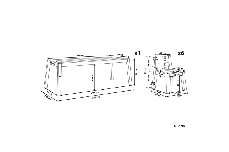 Coteto Spisegruppe 225 cm + 6 Stoler - Akasie - Hagemøbler & utemiljø - Hagegruppe - Spisegrupper hage