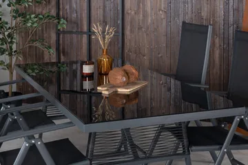 Dallas Spisegruppe 193cm + 4 Break Posisjonsstoler - Svart/Grå - Hagemøbler & utemiljø - Hagegruppe - Spisegrupper hage