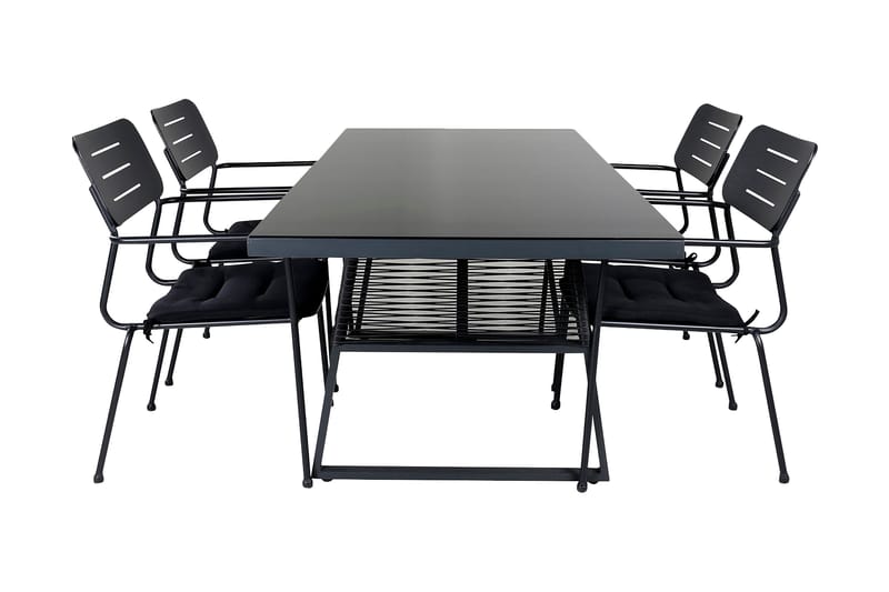 Dallas Spisegruppe 193cm + 4 Nicke Spisestoler, Svart/Grå