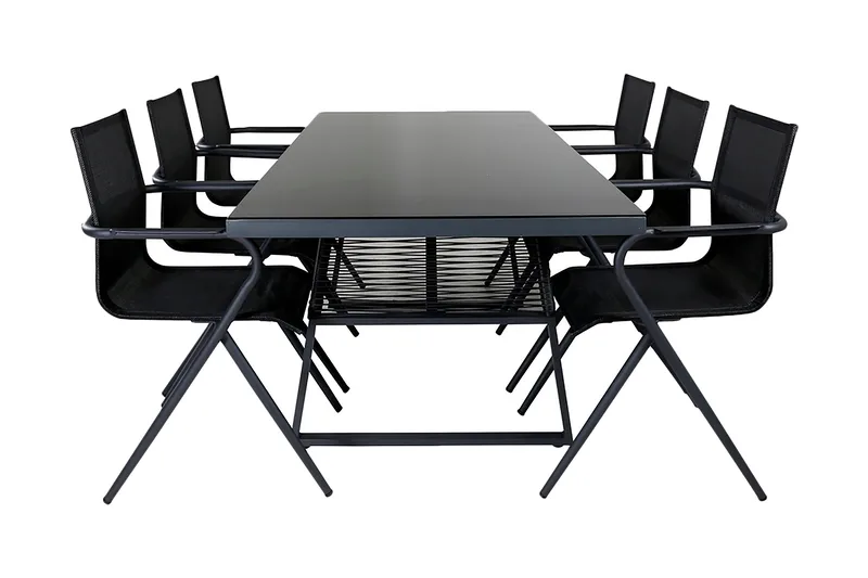 Dallas Spisegruppe 193cm + 6 Alina Spisestoler, Svart/Grå