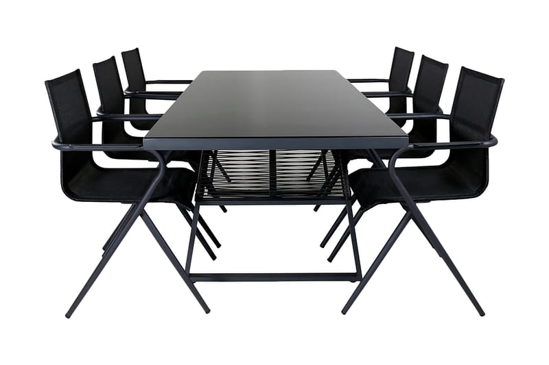 Dallas Spisegruppe 193cm + 6 Alina Spisestoler, Svart/Grå