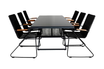 Dallas Spisegruppe 193cm + 6 Bois Karmstoler - Svart - Hagemøbler & utemiljø - Hagegruppe - Spisegrupper hage