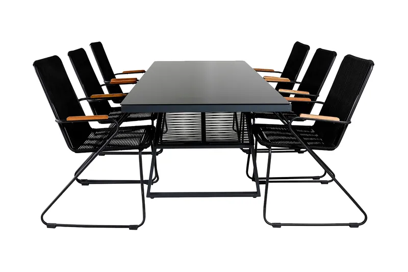 Dallas Spisegruppe 193cm + 6 Bois Karmstoler, Svart