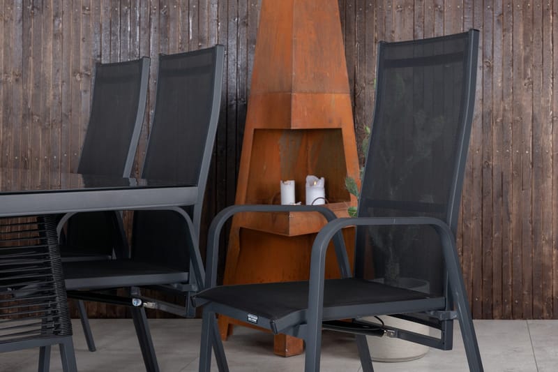 Dallas Spisegruppe 193cm + 6 Copacabana Reclinerstoler - Svart/Grå - Hagemøbler & utemiljø - Hagegruppe - Spisegrupper hage