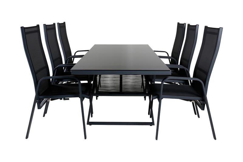 Dallas Spisegruppe 193cm + 6 Copacabana Reclinerstoler, Svart/Grå