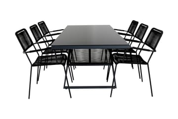 Dallas Spisegruppe 193cm + 6 Lindos Karmstoler - Svart - Hagemøbler & utemiljø - Hagegruppe - Spisegrupper hage
