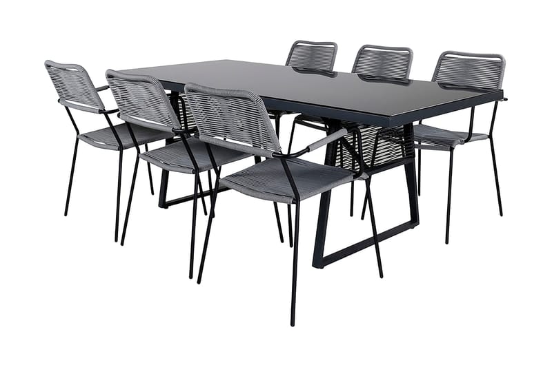 Dallas Spisegruppe 193cm + 6 Lindos Karmstoler - Svart/Grå - Hagemøbler & utemiljø - Hagegruppe - Spisegrupper hage