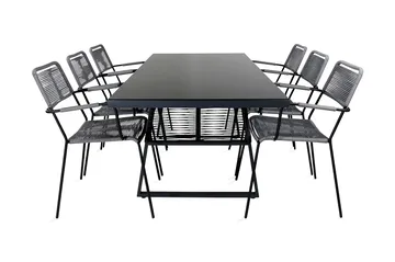 Dallas Spisegruppe 193cm + 6 Lindos Karmstoler - Svart/Grå - Hagemøbler & utemiljø - Hagegruppe - Spisegrupper hage