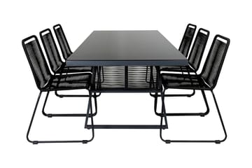 Dallas Spisegruppe 193cm+6 Lindos Stablebare Stoler - Svart/Grå - Hagemøbler & utemiljø - Hagegruppe - Spisegrupper hage