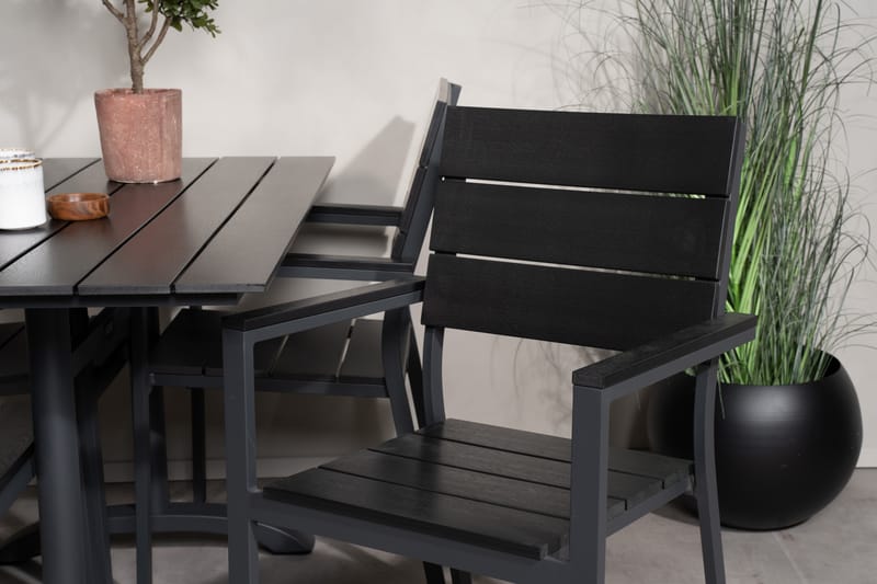 Denver Spisegruppe 120 cm + 4 Levels Spisestoler - Svart/Mørkegrå - Hagemøbler & utemiljø - Hagegruppe - Spisegrupper hage