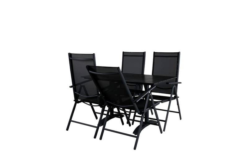 Denver Spisegruppe 120cm + 4 Break Posisjonsstoler Svart - Venture Home - Hagemøbler & utemiljø - Hagegruppe - Spisegrupper hage