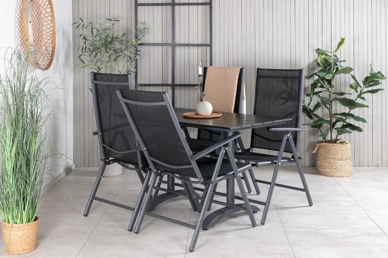 Denver Spisegruppe 120cm + 4 Break Posisjonsstoler Svart - Venture Home - Hagemøbler & utemiljø - Hagegruppe - Spisegrupper hage