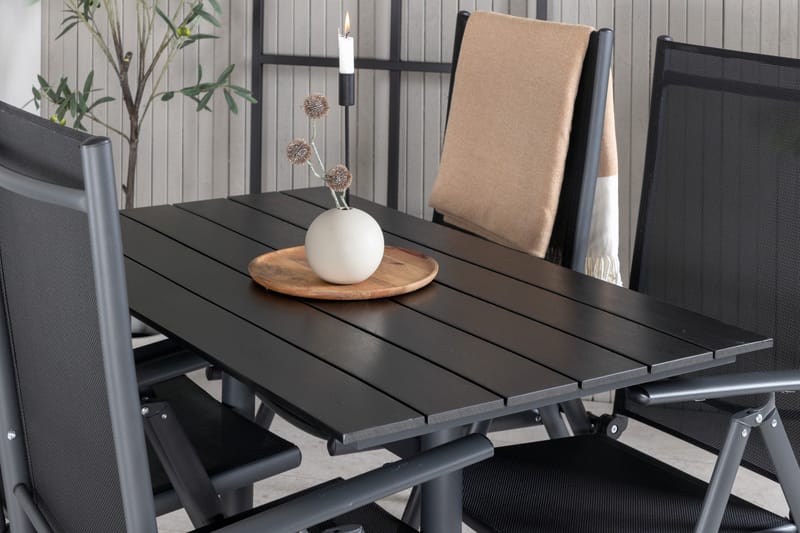 Denver Spisegruppe 120cm + 4 Break Posisjonsstoler Svart - Venture Home - Hagemøbler & utemiljø - Hagegruppe - Spisegrupper hage