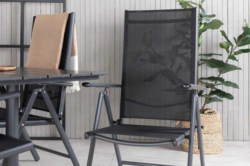 Denver Spisegruppe 120cm + 4 Break Posisjonsstoler Svart - Venture Home - Hagemøbler & utemiljø - Hagegruppe - Spisegrupper hage