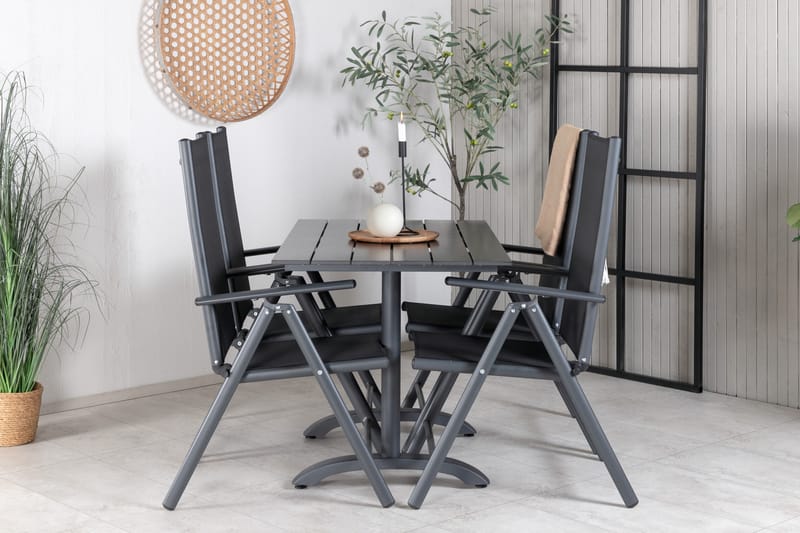 Denver Spisegruppe 120cm + 4 Break Posisjonsstoler Svart - Venture Home - Hagemøbler & utemiljø - Hagegruppe - Spisegrupper hage