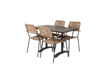 Denver Spisegruppe 120cm + 4 Lindos Karmstoler Svart - Venture Home - Hagemøbler & utemiljø - Hagegruppe - Spisegrupper hage