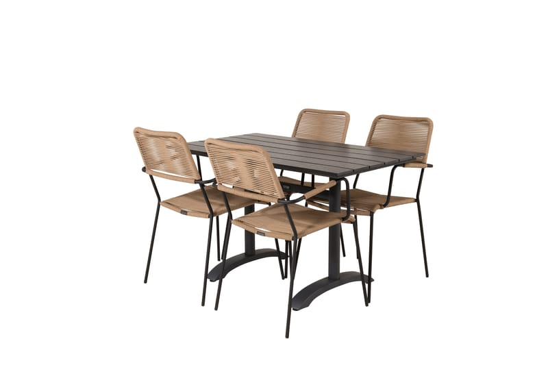 Denver Spisegruppe 120cm + 4 Lindos Karmstoler Svart - Venture Home - Hagemøbler & utemiljø - Hagegruppe - Spisegrupper hage