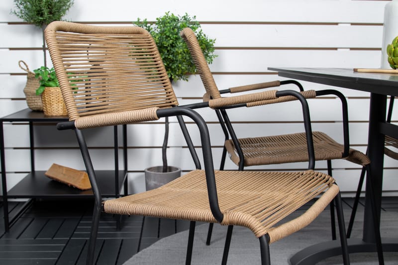 Denver Spisegruppe 120cm + 4 Lindos Karmstoler Svart - Venture Home - Hagemøbler & utemiljø - Hagegruppe - Spisegrupper hage