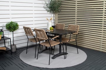 Denver Spisegruppe 120cm + 4 Lindos Karmstoler Svart - Venture Home - Hagemøbler & utemiljø - Hagegruppe - Spisegrupper hage