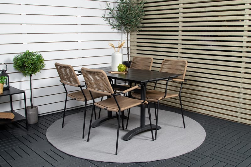 Denver Spisegruppe 120cm + 4 Lindos Karmstoler Svart - Venture Home - Hagemøbler & utemiljø - Hagegruppe - Spisegrupper hage
