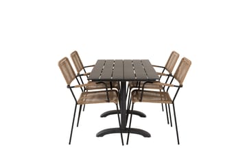 Denver Spisegruppe 120cm + 4 Lindos Karmstoler Svart - Venture Home - Hagemøbler & utemiljø - Hagegruppe - Spisegrupper hage