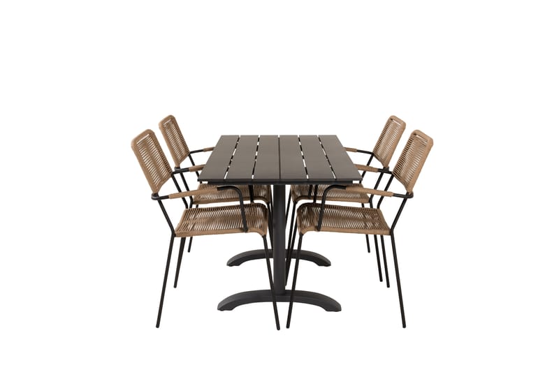Denver Spisegruppe 120cm + 4 Lindos Karmstoler Svart - Venture Home - Hagemøbler & utemiljø - Hagegruppe - Spisegrupper hage