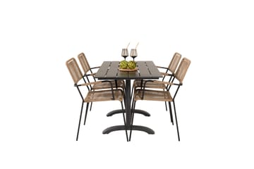 Denver Spisegruppe 120cm + 4 Lindos Karmstoler Svart - Venture Home - Hagemøbler & utemiljø - Hagegruppe - Spisegrupper hage