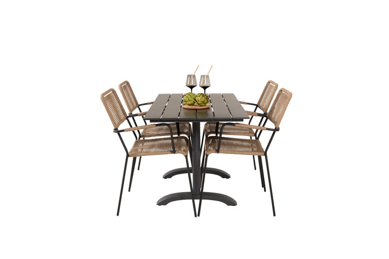 Denver Spisegruppe 120cm + 4 Lindos Karmstoler Svart - Venture Home - Hagemøbler & utemiljø - Hagegruppe - Spisegrupper hage