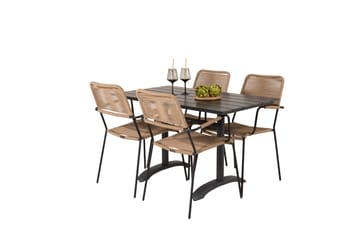 Denver Spisegruppe 120cm + 4 Lindos Karmstoler Svart - Venture Home - Hagemøbler & utemiljø - Hagegruppe - Spisegrupper hage