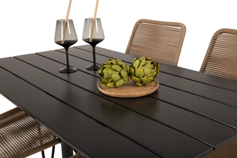 Denver Spisegruppe 120cm + 4 Lindos Karmstoler Svart - Venture Home - Hagemøbler & utemiljø - Hagegruppe - Spisegrupper hage