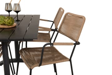 Denver Spisegruppe 120cm + 4 Lindos Karmstoler Svart - Venture Home - Hagemøbler & utemiljø - Hagegruppe - Spisegrupper hage