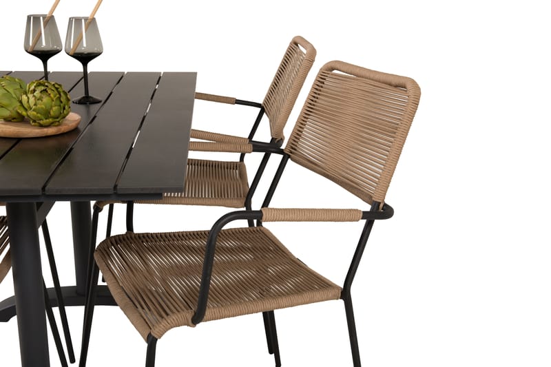 Denver Spisegruppe 120cm + 4 Lindos Karmstoler Svart - Venture Home - Hagemøbler & utemiljø - Hagegruppe - Spisegrupper hage